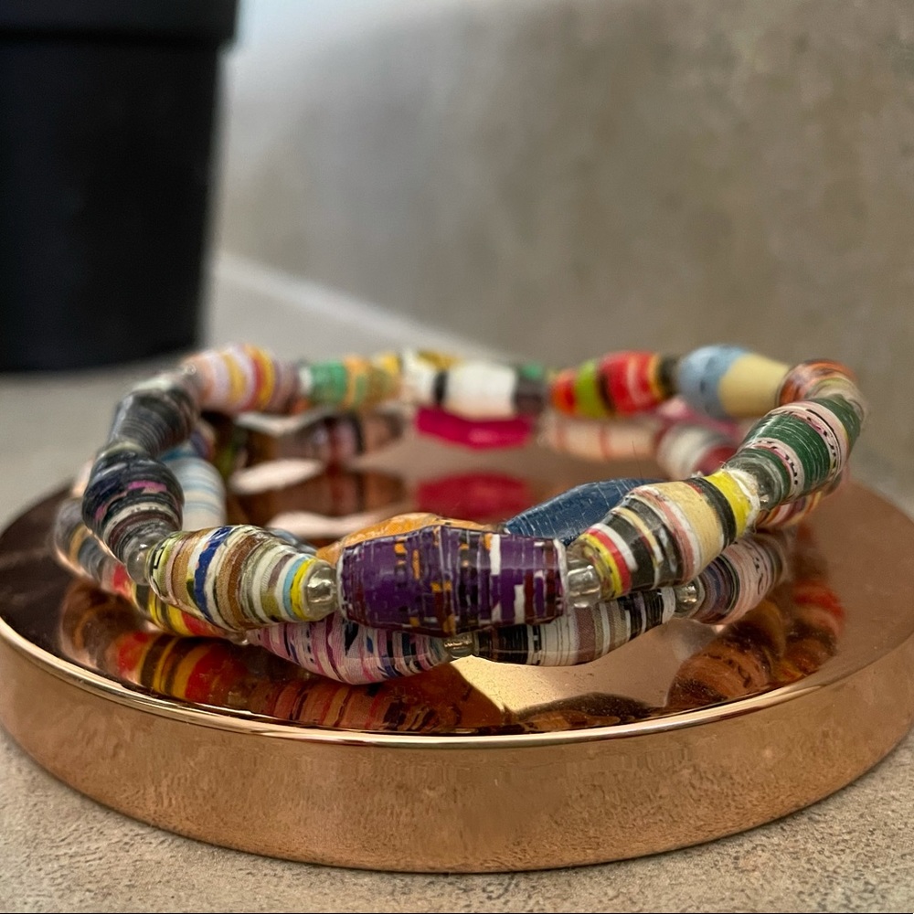 Multi colored rolled paper bracelets